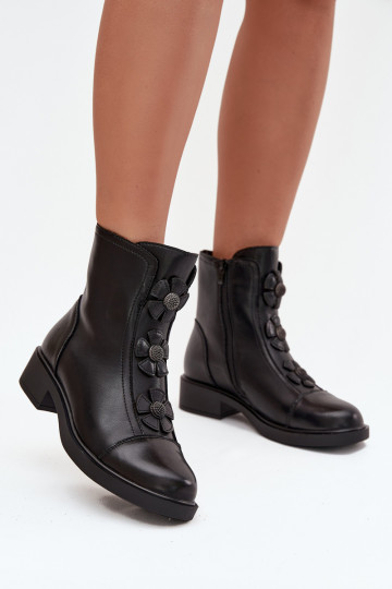 Pelle Stivali da donna Con decorazionii con motivi florealikami riscaldamento colore nero Belverine 2