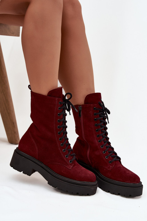 Stivaletti da lavoro FemminileAbilitatoturalnego dalla pelle scamosciata riscaldamento Zazoo 4213 Borgogna