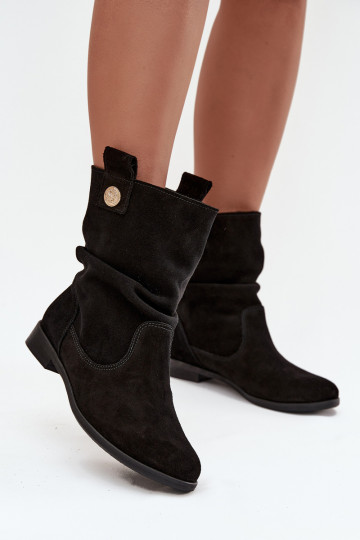 Pelle Scarpe scamosciate Femminile Con volant riscaldamento Zazoo 4210 colore nero