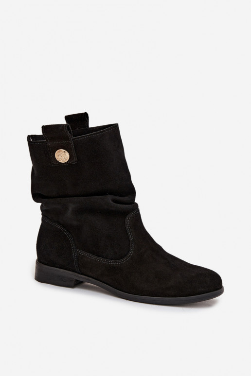 Pelle Scarpe scamosciate Femminile Con volant riscaldamento Zazoo 4210 colore nero