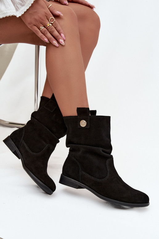 Pelle Scarpe scamosciate Femminile Con volant riscaldamento Zazoo 4210 colore nero