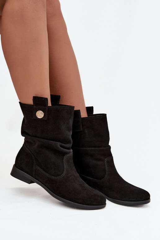 Pelle Scarpe scamosciate Femminile Con volant riscaldamento Zazoo 4210 colore nero