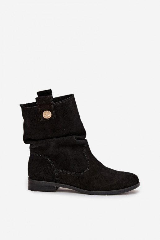 Pelle Scarpe scamosciate Femminile Con volant riscaldamento Zazoo 4210 colore nero