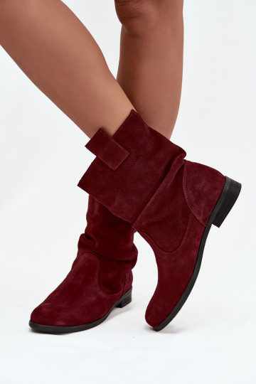 Pelle Scarpe scamosciate Femminile Con volant riscaldamento Zazoo 4210 Borgogna