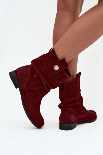 Pelle Scarpe scamosciate Femminile Con volant riscaldamento Zazoo 4210 Borgogna 2