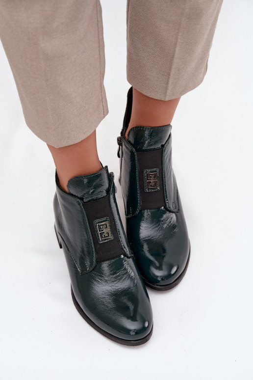 Pelle con effetto vernice Stivali Klocke Con decorazioni Detalem riscaldamento Zazoo 60560 colore kaki