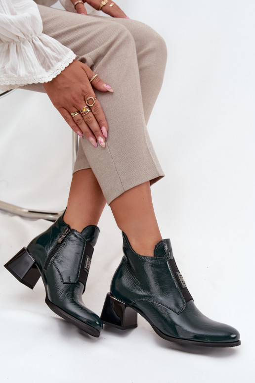 Pelle con effetto vernice Stivali Klocke Con decorazioni Detalem riscaldamento Zazoo 60560 colore kaki