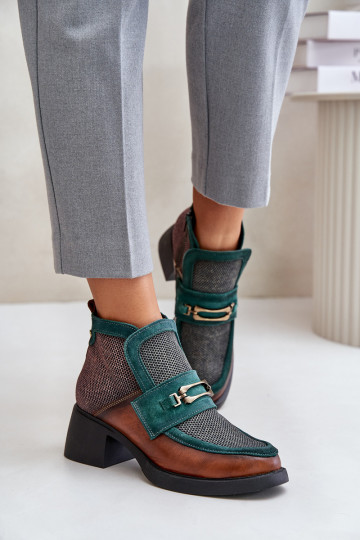 Pelle Stivali da donna Su tacchi enormi con ornamenti Deveciejka A6747-29 marrone-colore verde