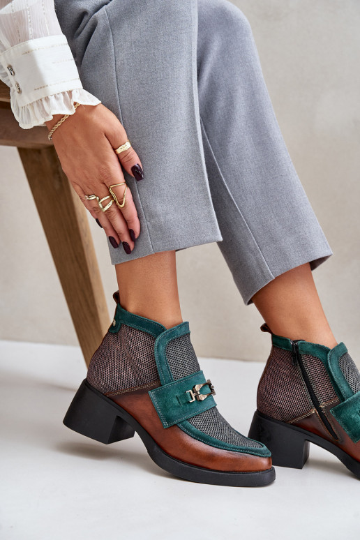 Pelle Stivali da donna Su tacchi enormi con ornamenti Deveciejka A6747-29 marrone-colore verde Pelle Stivali da donna Su tacchi enormi con ornamenti Deveciejka A6747-29 marrone-colore verde