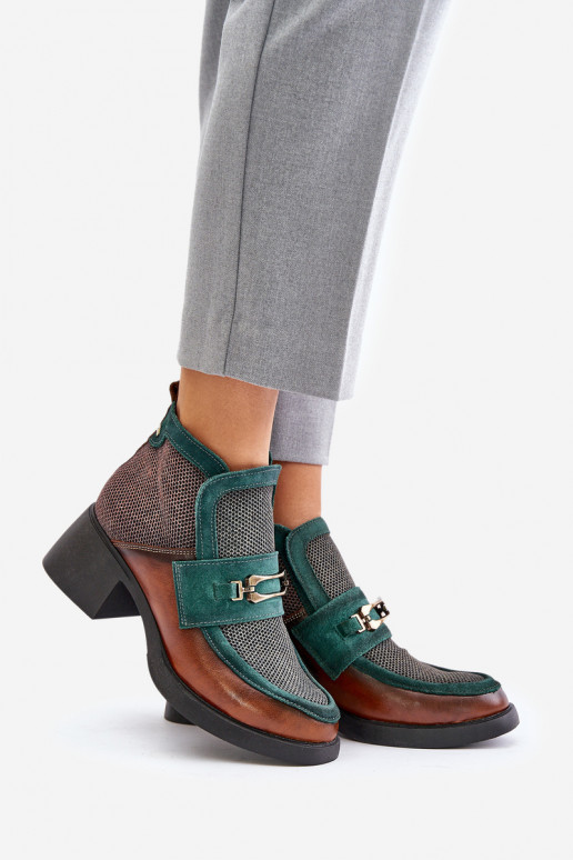 Pelle Stivali da donna Su tacchi enormi con ornamenti Deveciejka A6747-29 marrone-colore verde Pelle Stivali da donna Su tacchi enormi con ornamenti Deveciejka A6747-29 marrone-colore verde