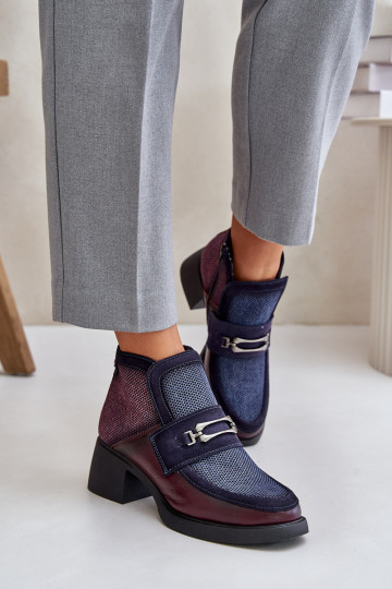 Pelle Stivali da donna Su tacchi enormi con ornamenti Deveciejka A6747-23 BorgognaAo-blu scuro