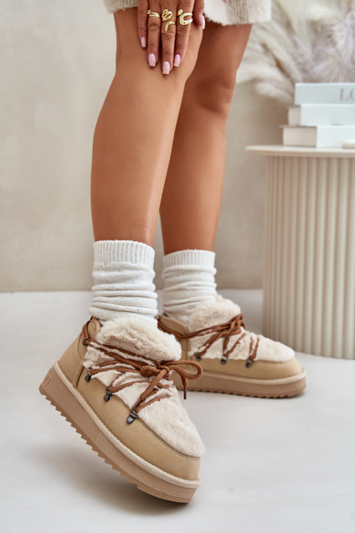 Basso Stivali da neve con una piattaforma con una pelliccia D.Franklin DFSH370011 beige