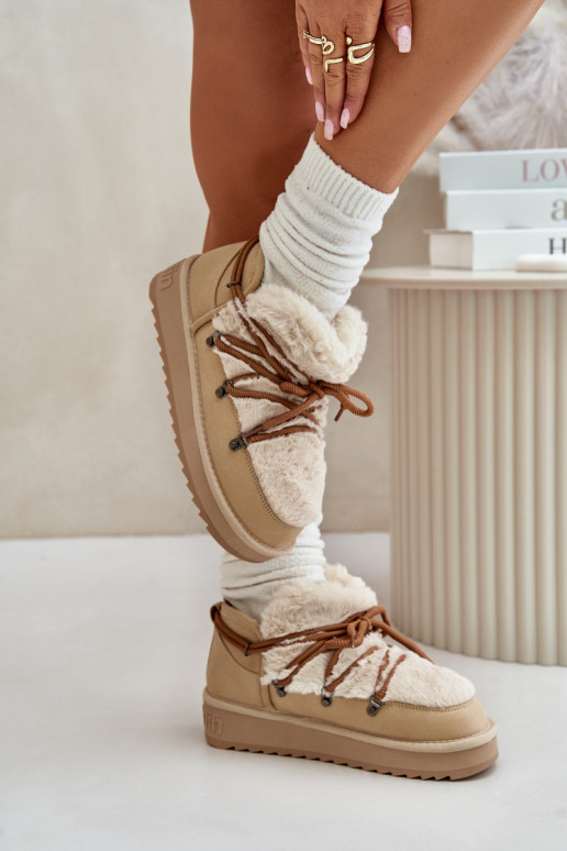 Basso Stivali da neve con una piattaforma con una pelliccia D.Franklin DFSH370011 beige