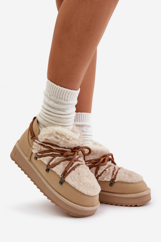 Basso Stivali da neve con una piattaforma con una pelliccia D.Franklin DFSH370011 beige