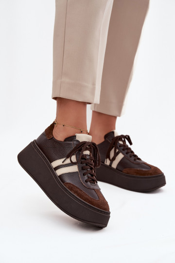 Pelle Scarpe modello sneakers Femminile con una piattaforma Zazoo 3775 CzekoladoAe