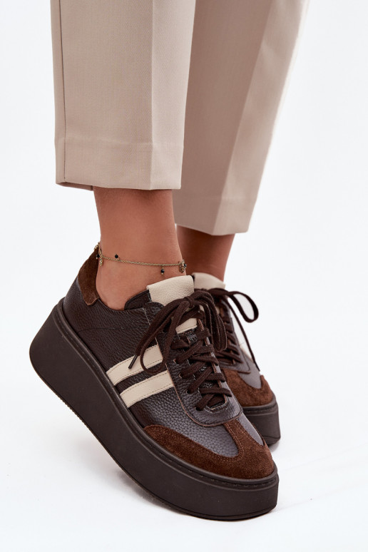 Pelle Scarpe modello sneakers Femminile con una piattaforma Zazoo 3775 CzekoladoAe