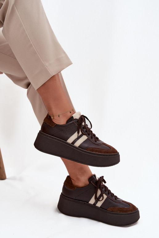 Pelle Scarpe modello sneakers Femminile con una piattaforma Zazoo 3775 CzekoladoAe