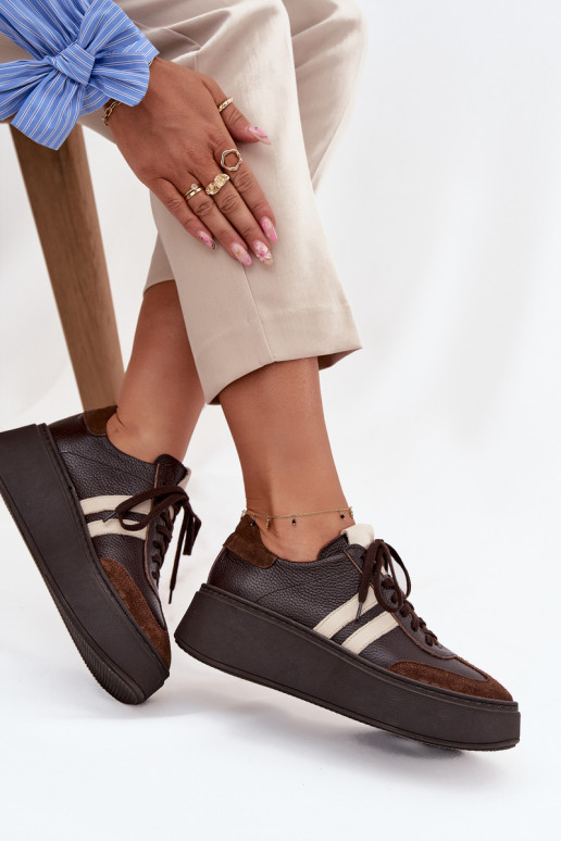 Pelle Scarpe modello sneakers Femminile con una piattaforma Zazoo 3775 CzekoladoAe