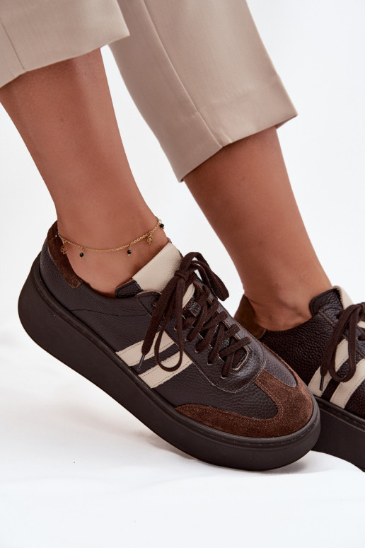 Pelle Scarpe modello sneakers Femminile con una piattaforma Zazoo 3775 CzekoladoAe