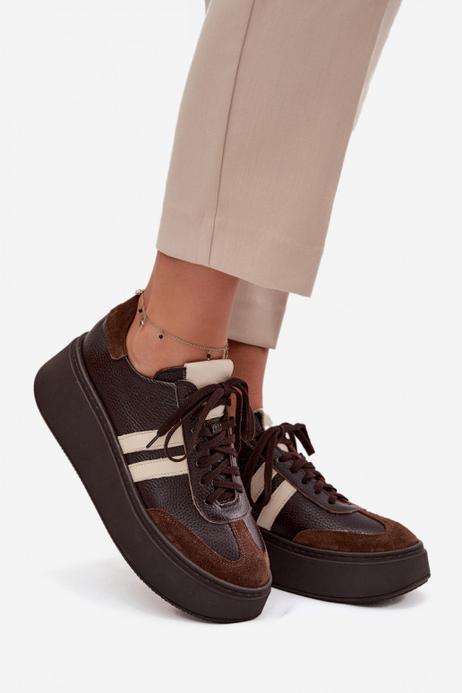 Pelle Scarpe modello sneakers Femminile con una piattaforma Zazoo 3775 CzekoladoAe