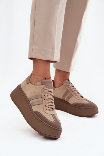 Pelle dalla pelle scamosciata Scarpe modello sneakers Femminile con una piattaforma Zazoo 3775 beige