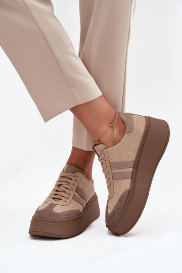 Pelle dalla pelle scamosciata Scarpe modello sneakers Femminile con una piattaforma Zazoo 3775 beige 2