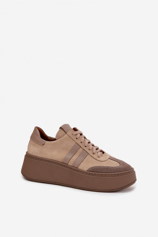 Pelle dalla pelle scamosciata Scarpe modello sneakers Femminile con una piattaforma Zazoo 3775 beige