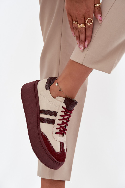 Pelle Scarpe modello sneakers Femminile con una piattaforma Zazoo 3775 beige-Borgogna