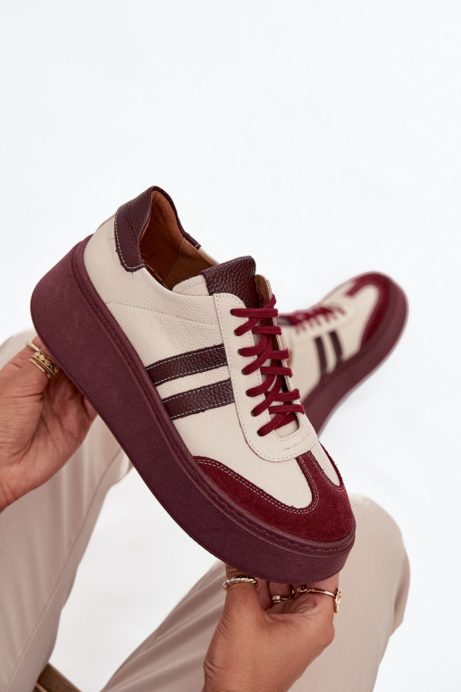 Pelle Scarpe modello sneakers Femminile con una piattaforma Zazoo 3775 beige-Borgogna