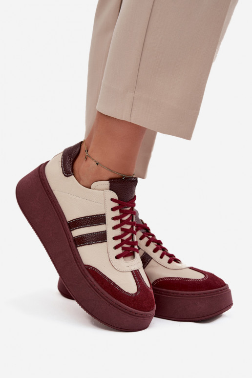 Pelle Scarpe modello sneakers Femminile con una piattaforma Zazoo 3775 beige-Borgogna