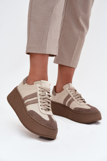Pelle Scarpe modello sneakers Femminile con una piattaforma Zazoo 3775 beige 2
