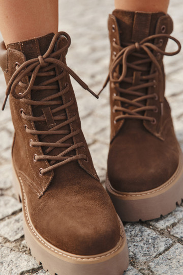 Stivali da donna in suede con lacci marroni Big Star SS274792 2