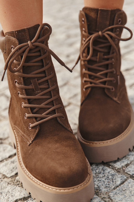 Stivali da donna in suede con lacci marroni Big Star SS274792