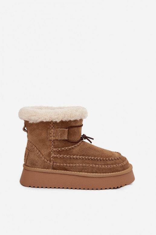 Stivali da neve in camoscio per donna con cuciture decorative, Big Star SS274373, colore marrone Stivali da neve in camoscio per donna con cuciture decorative, Big Star SS274373, colore marrone