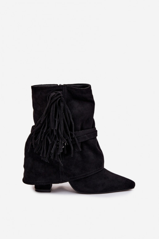 Stivaletti da donna con frange e fibbie dorate neri "Evelisse"