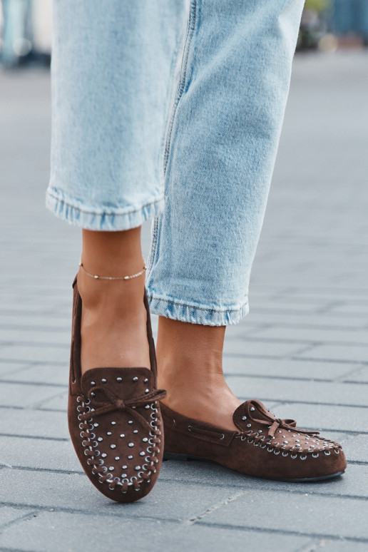 Mocassini decorati da donna in ecopelle scamosciata marrone "Prissine"