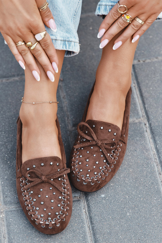 Mocassini decorati da donna in ecopelle scamosciata marrone "Prissine"