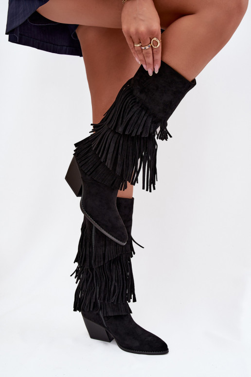 Stivali alti in stile cowboy con frange, neri, Brivina Stivali alti in stile cowboy con frange, neri, Brivina
