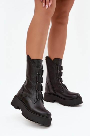 Stivali da donnaAbilitatoturalnej Skóry con una piattaforma Zazoo 3795 colore nero 2