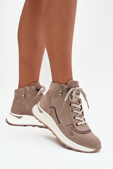 Stivali Stile sportivo Femminile con una piattaformaAbilitatoturalnego dalla pelle scamosciatau Zazoo Z1239 beige