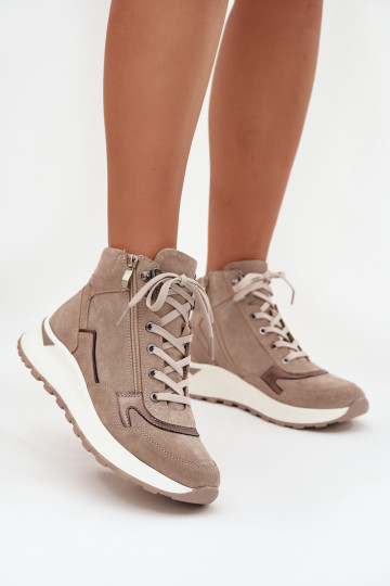 Stivali Stile sportivo Femminile con una piattaformaAbilitatoturalnego dalla pelle scamosciatau Zazoo Z1239 beige 2