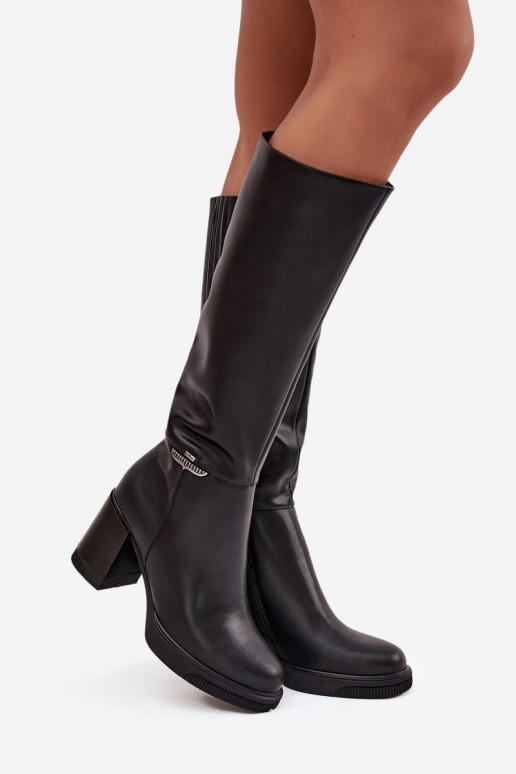 stivali scarpe lunghe FemminileAbilitatoturalnej Skóry con i tacchi riscaldamento Vinceza 66826 colore nero