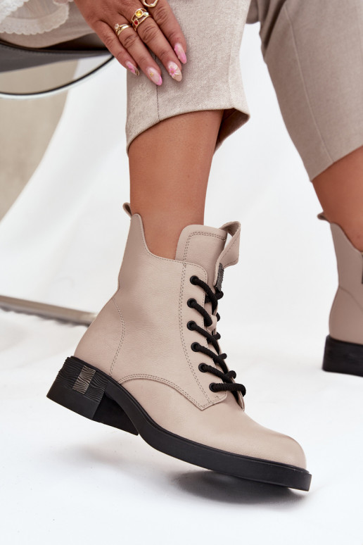 Pelle Stivali da donna Con tacco basso Vinceza 66818 beige