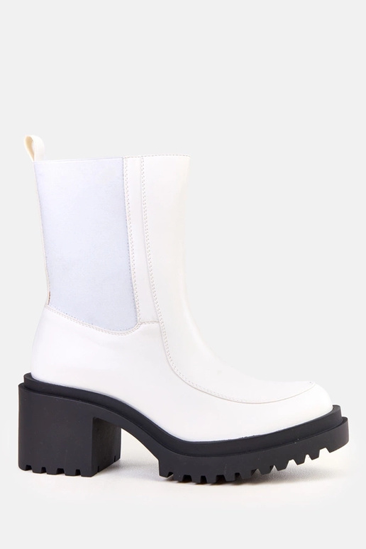 Białe botki na słupku z elastyczną...
