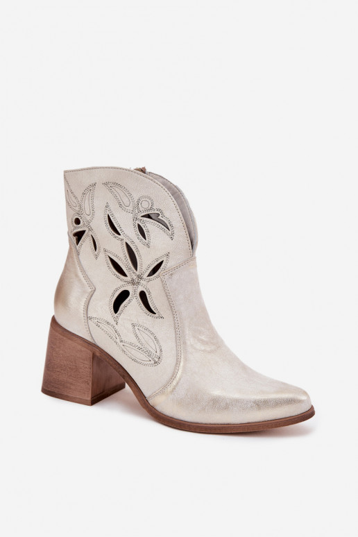 Stivali da donna con elementi traforatiAbilitatoturalnej Skóry con i tacchi Zazoo 3690 colore dorato Przecierany