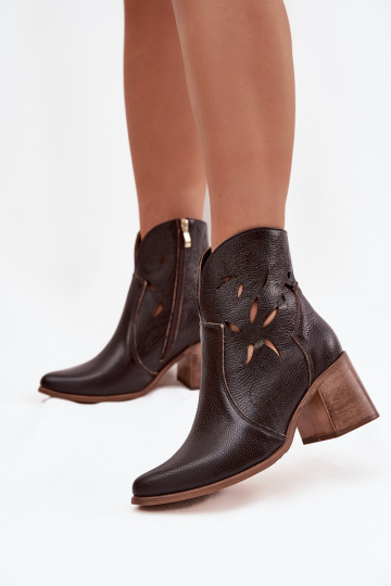 Stivali da donna con elementi traforatiAbilitatoturalnej Skóry con i tacchi Zazoo 3690 CzekoladoAe 2