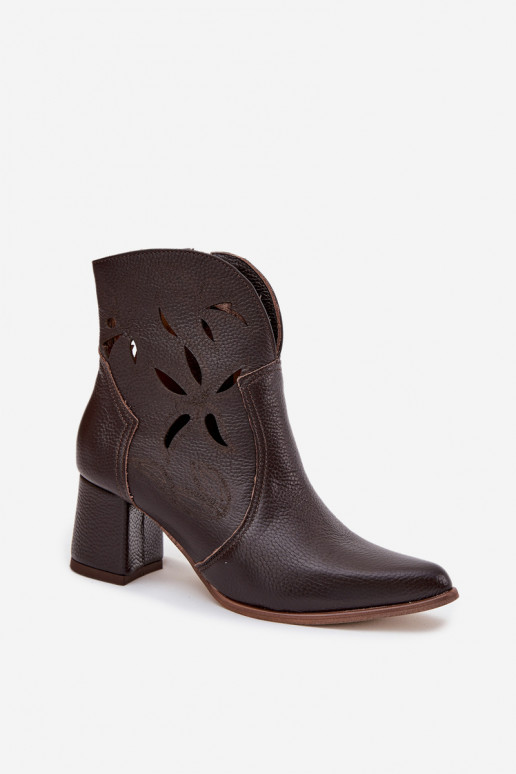 Pelle con elementi traforati Stivali da donna Zazoo 3647 CzekoladoAe