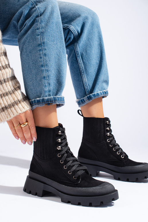 colore nero legato dalla pelle scamosciata scarpe