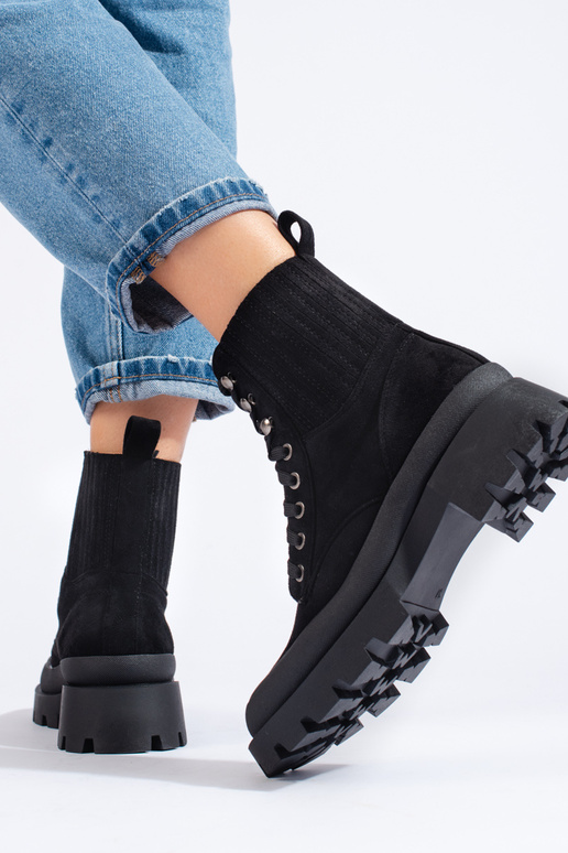 colore nero legato dalla pelle scamosciata scarpe