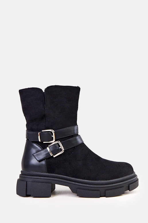 Czarne botki ocieplane zdobione...